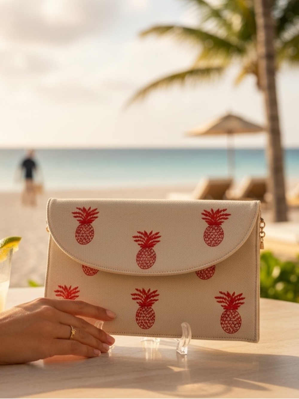 Urban Expressions orange Pineapple clutch and chain crossbody